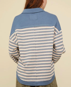 Lennon Stripe Denim Henley Inspired Top