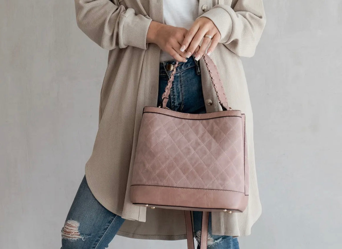 PF Mauve Quilted Braided Strap Purse