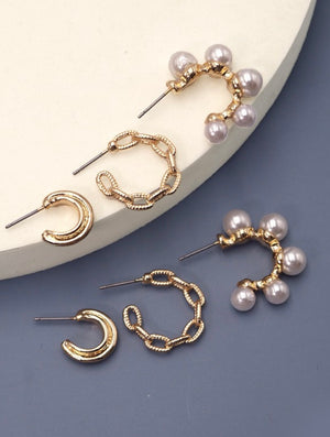 Cute Style Huggie Pearl Trio Earring Set