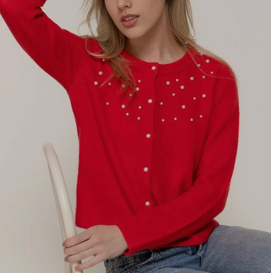 Holiday Joy Pearl Sweater Red
