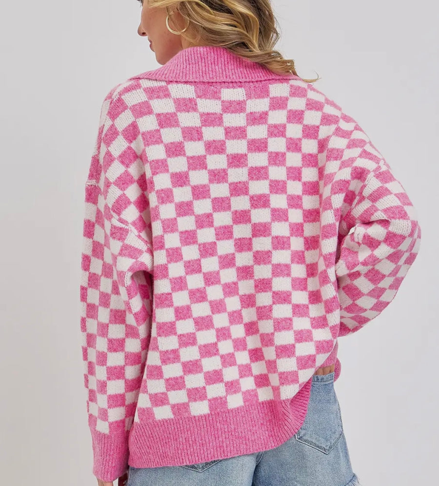 Berks Pink Checkered Sweater