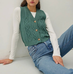 States Cable Knit Button Sweater Vest