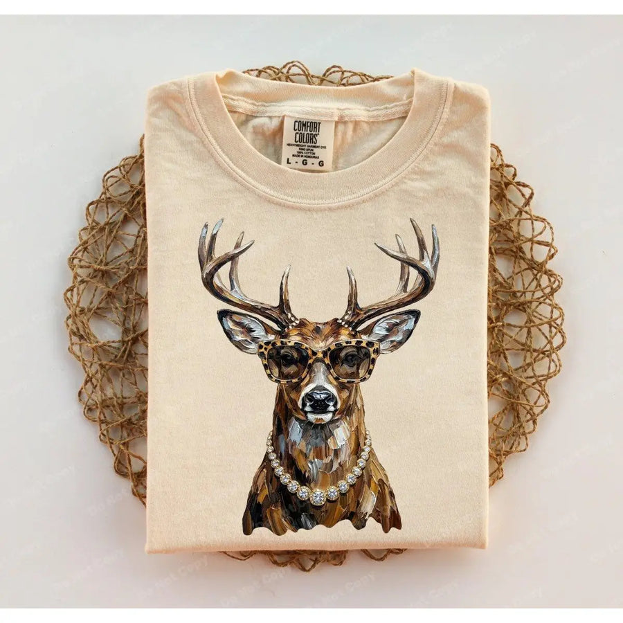 Glam Babe Whitetail Deer Cream Tee or Crewneck