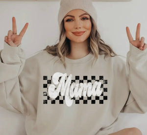 Mama Checkered Tan Graphic Sweatshirt