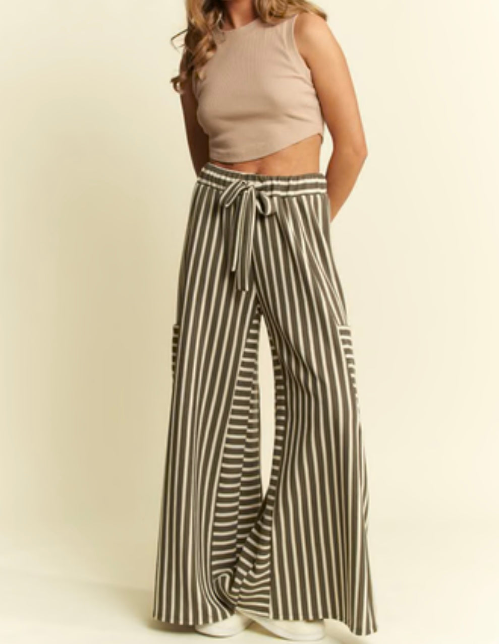 Jenny Wide Leg Olive Stripe Pant