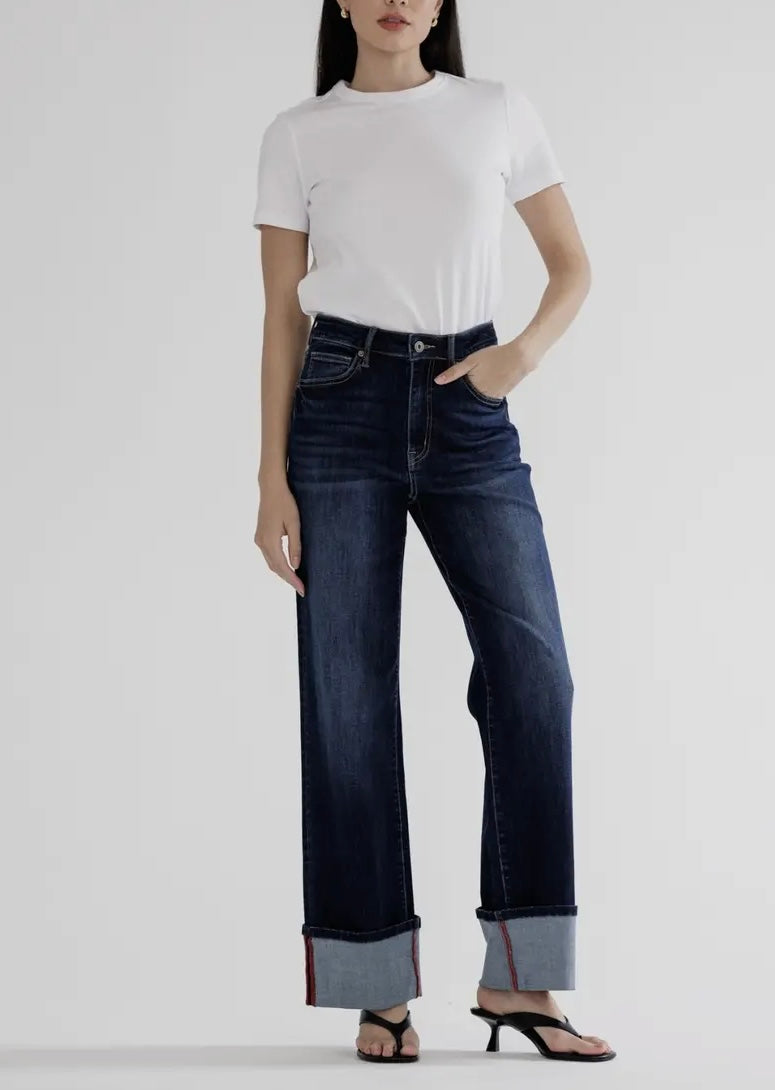 Pyper High Rise Wide Leg Cuff Hem Jean