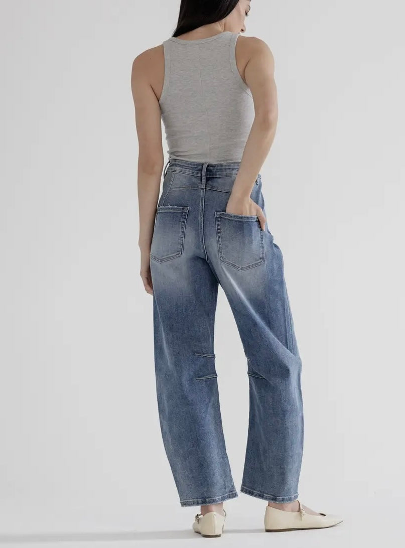 Kara Super High Ankle Barrel Leg Jean