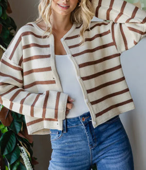 Smith Stripe Button Up Brown Cardigan