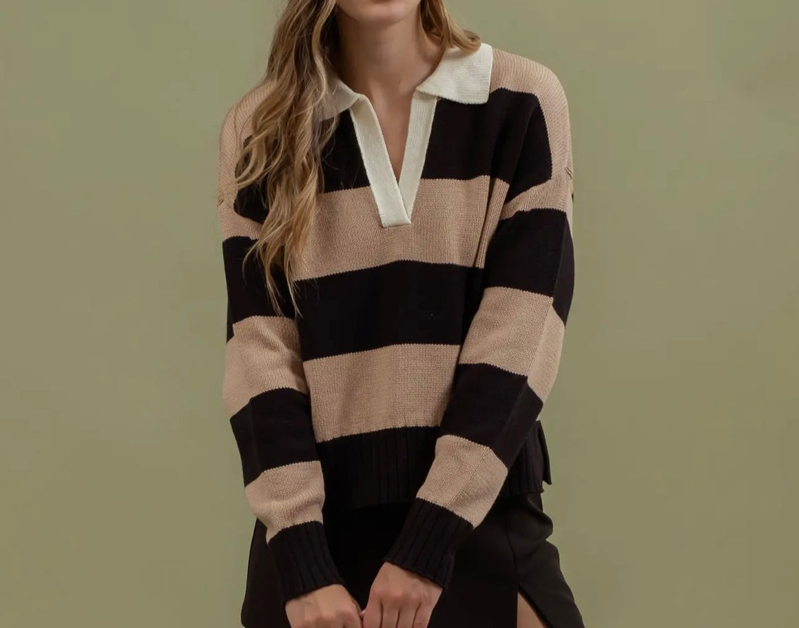 Be You Stripe Collar Sweater Top