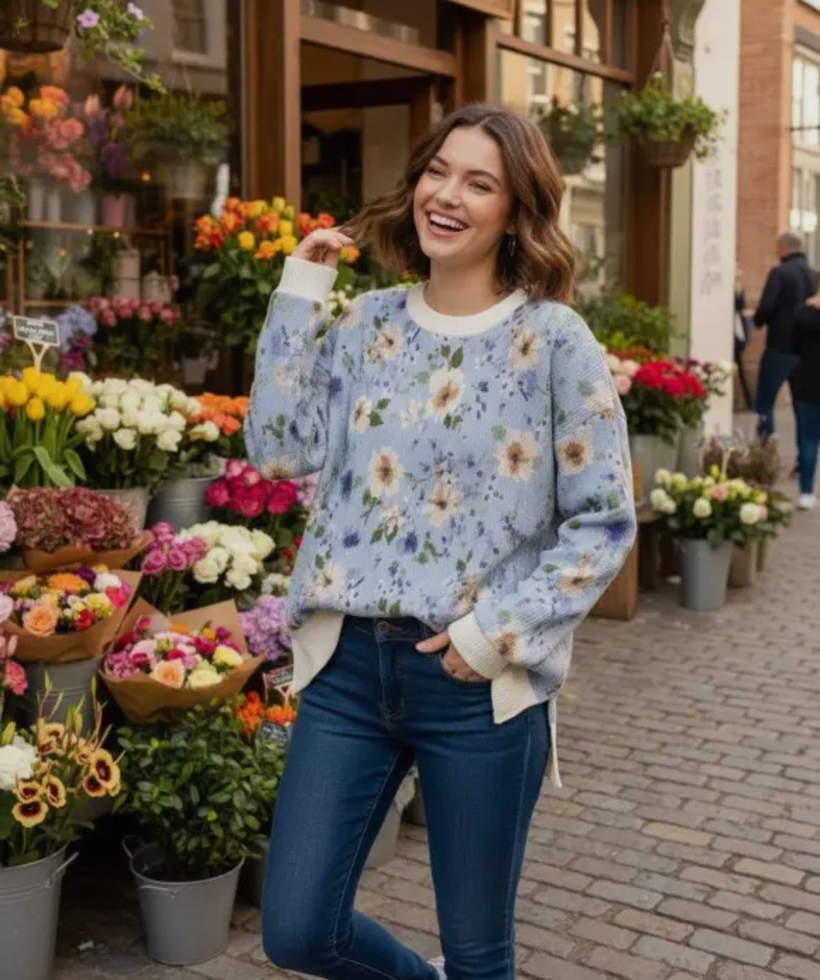 Elon Floral Ribbed Top