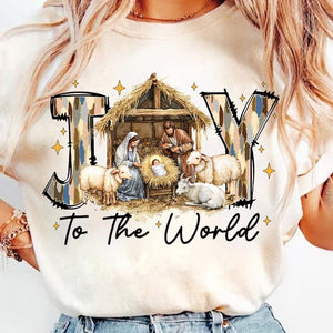 Joy To The World Nativity Crewneck Or T-Shirt