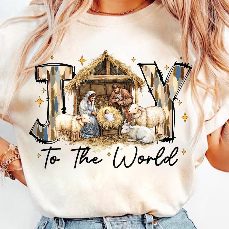 Joy To The World Nativity Crewneck Or T-Shirt