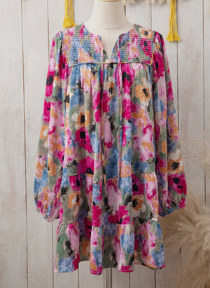 Lu Floral Bubble Sleeve Dress