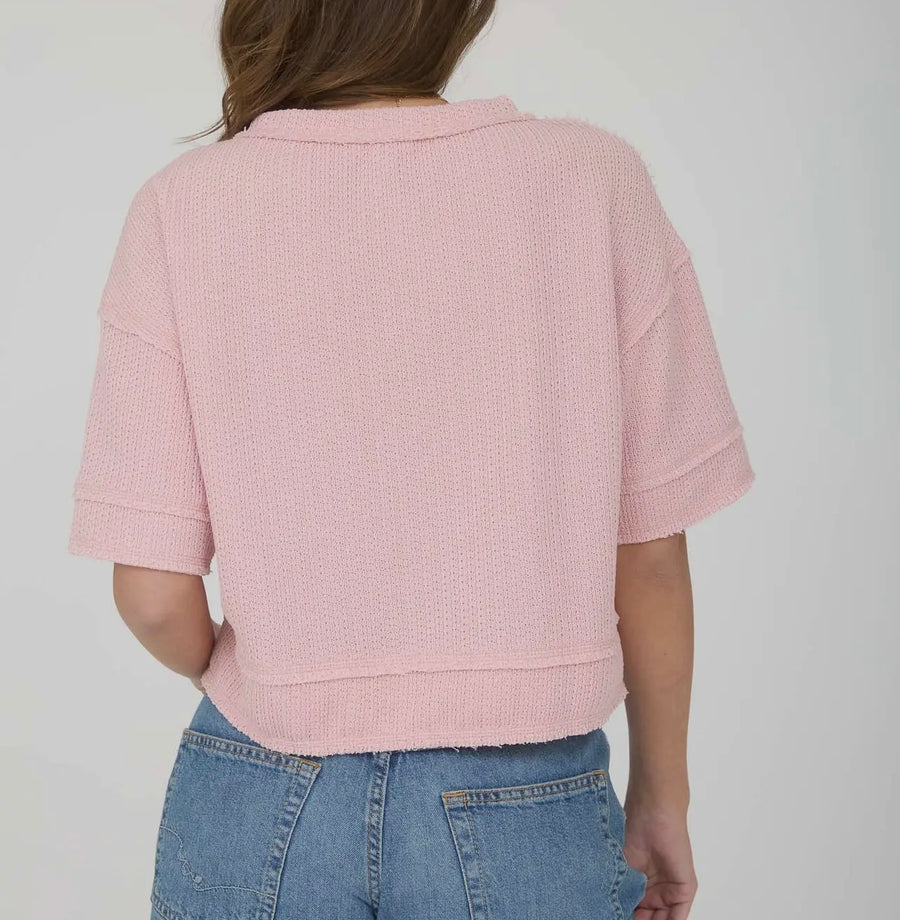 Abbi Pink Raw Edge Henley Top