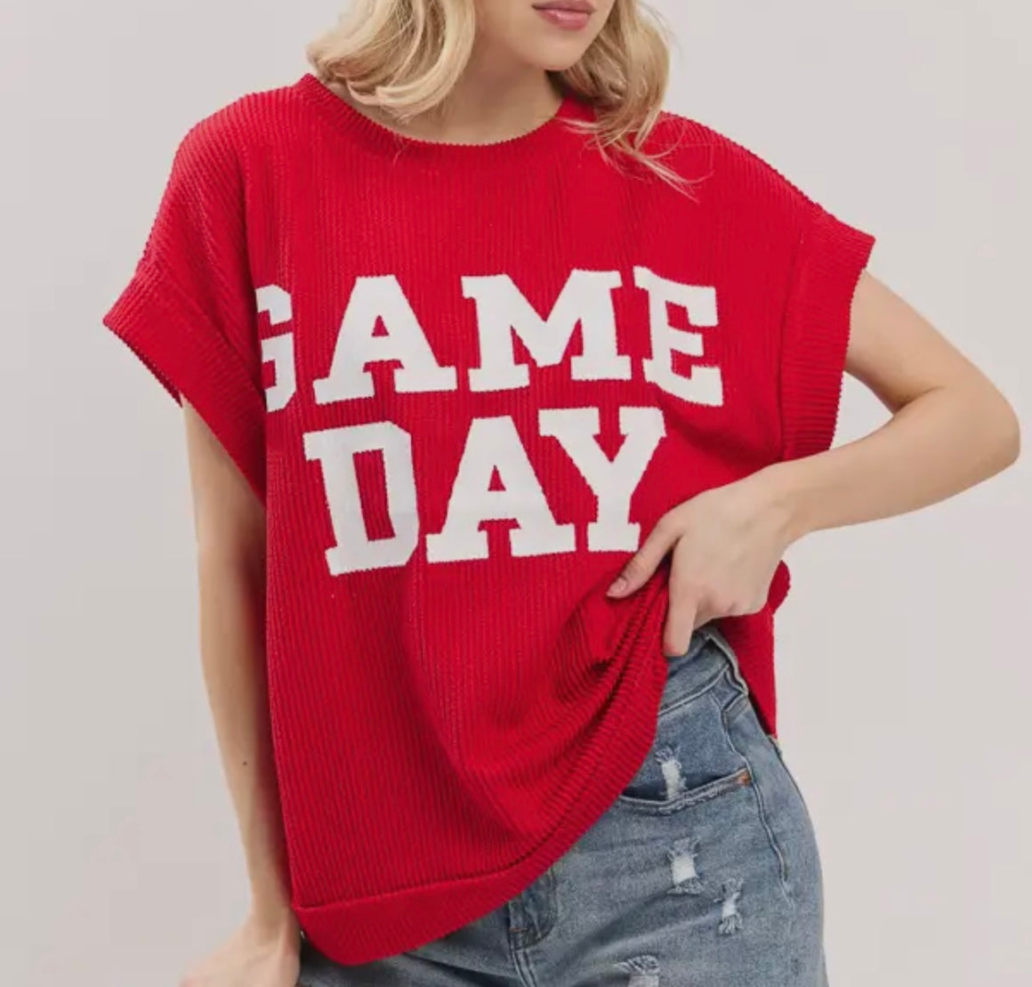 Game Day Ribbed Red Top