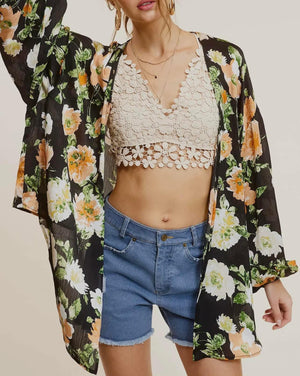 Black Floral Kimono