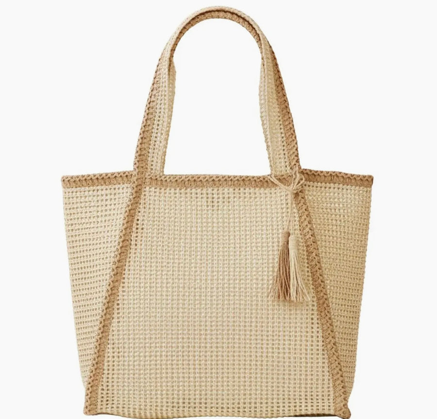 Relaxed Babe Two Tone Woven Tassel Tote Bag