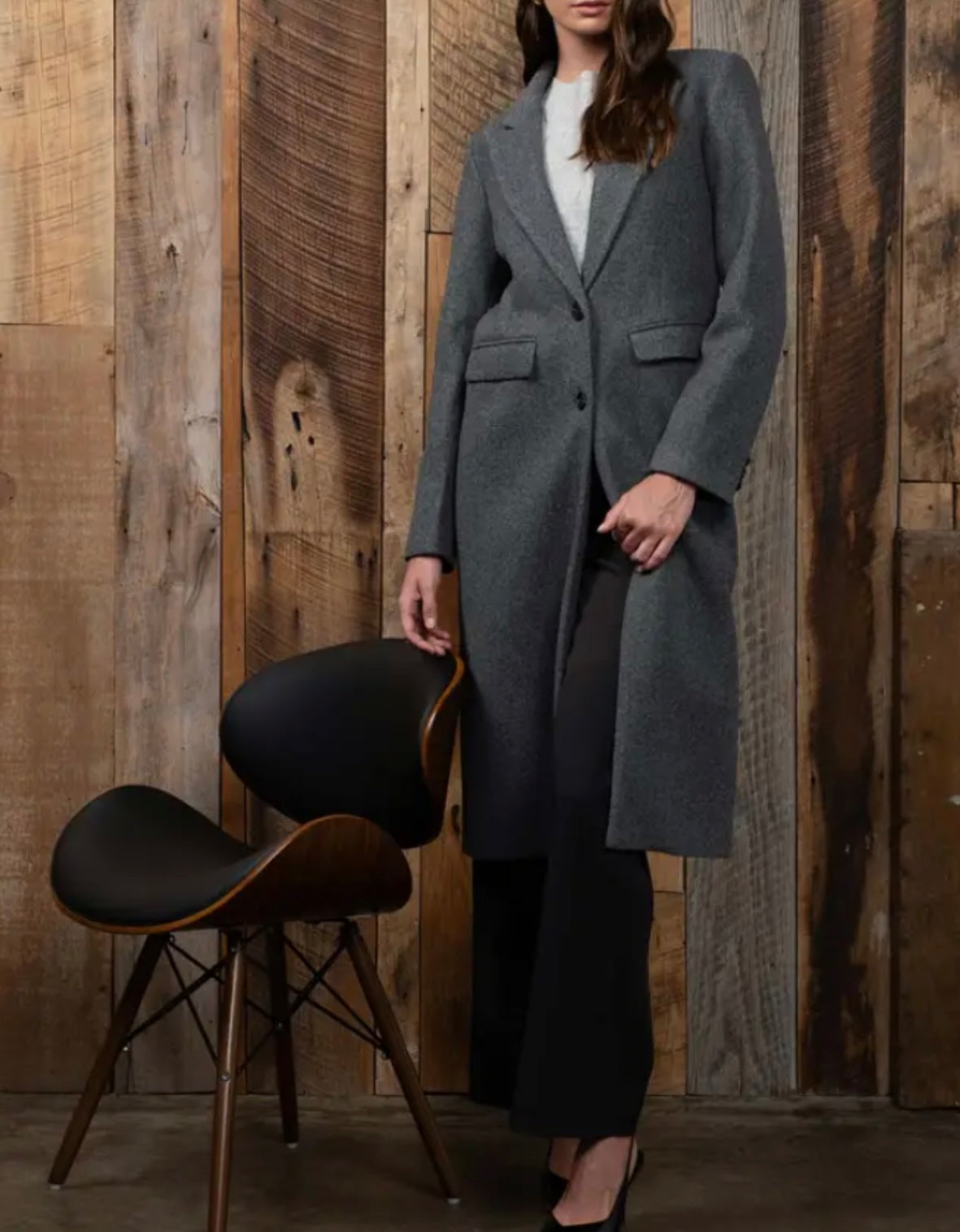 Arie Notched Collar Button Charcoal Coat