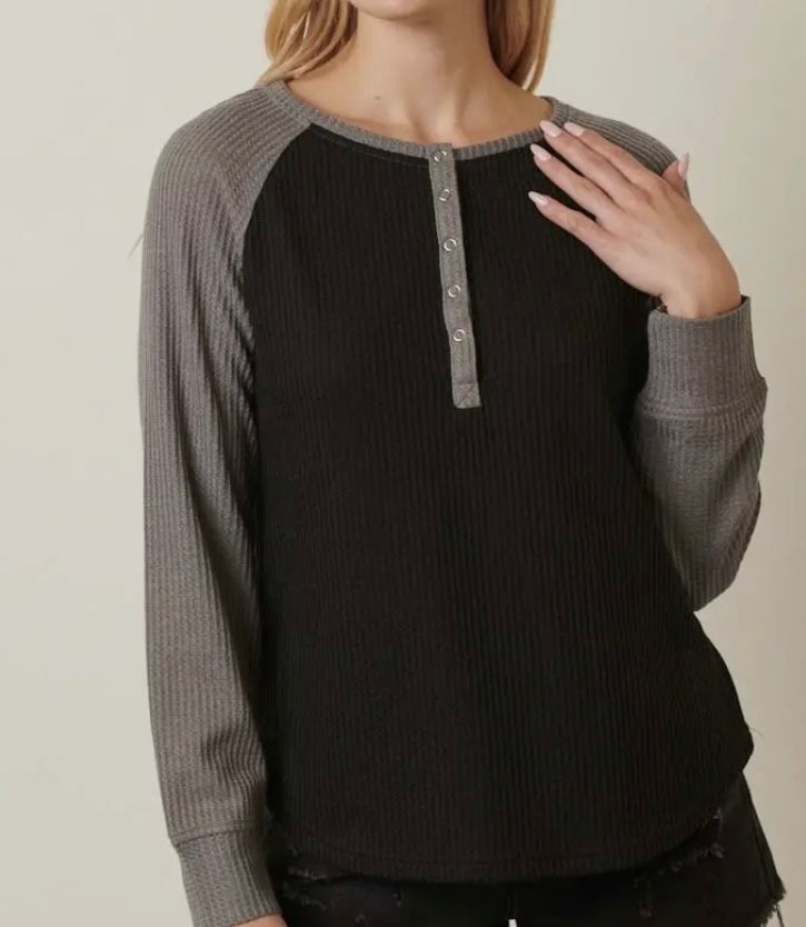 PBF Black & Grey Henley Top