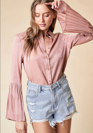 Dolly Pleated Bell Sleeve Top