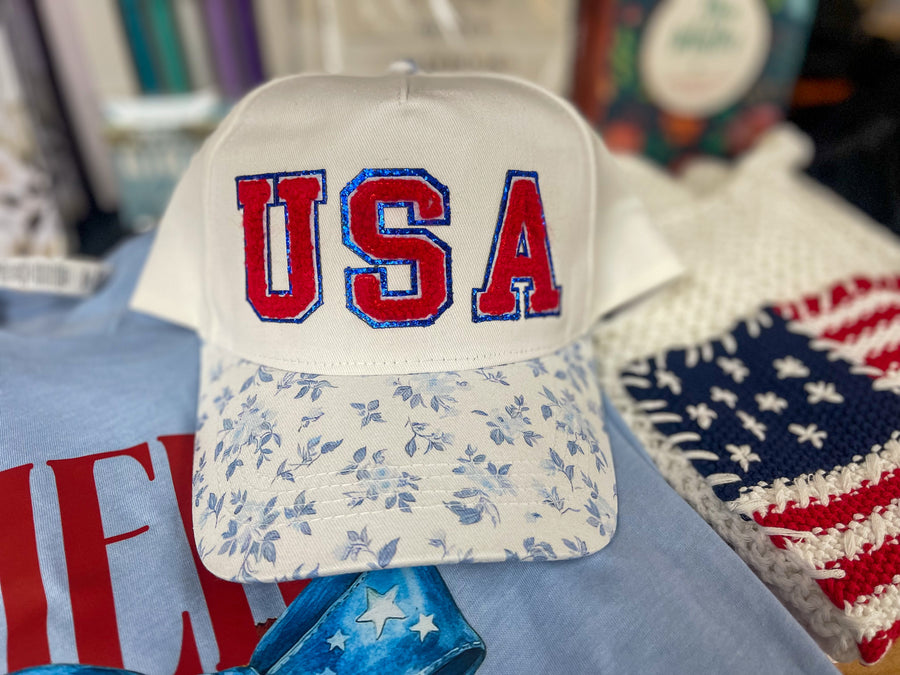 USA Two Tone Floral Hat