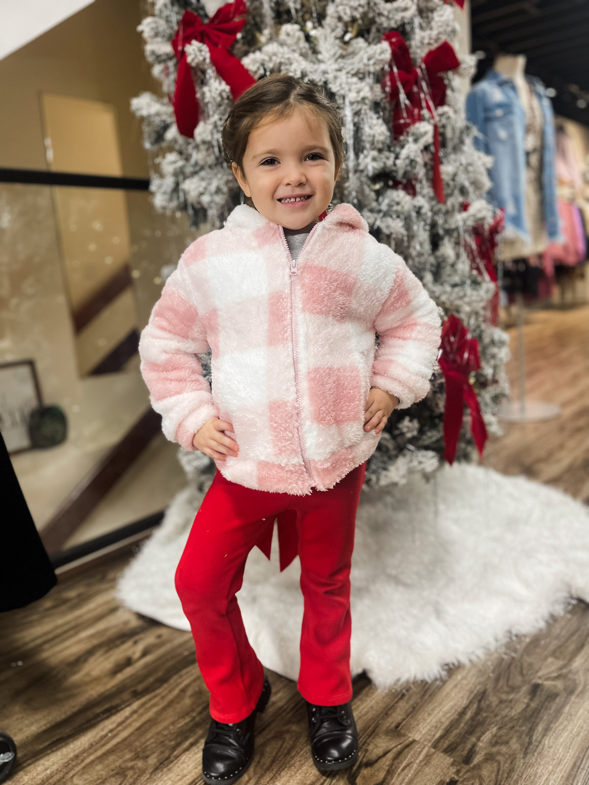 Cozy Holiday Pink Checkered Jacket (Toddler)