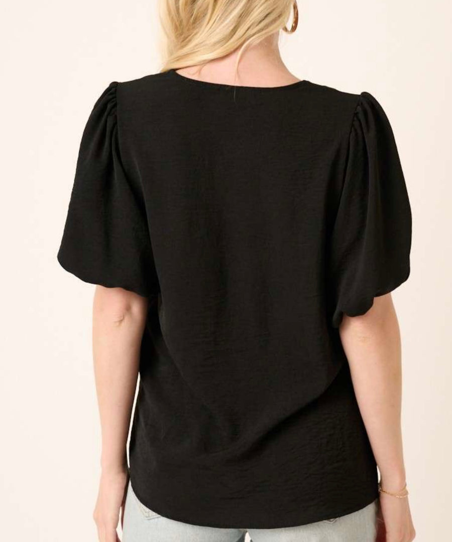 Zeva Black Bubble Sleeve Top