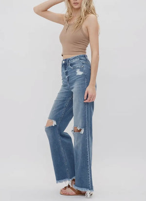 Blaze High Rise Wide Leg Distressed Jean