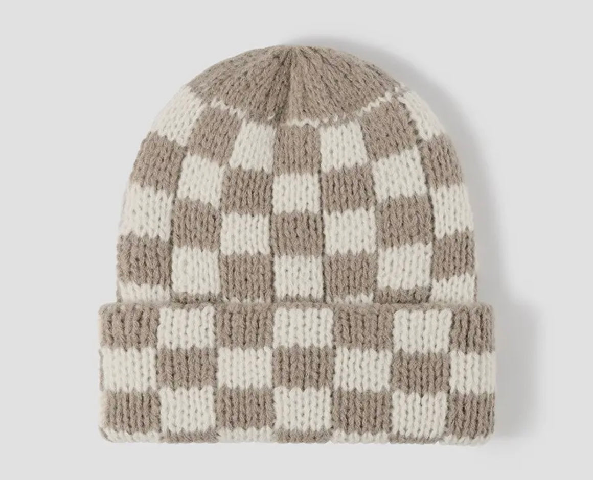 PBF Checkered Soft Plush Beanie Hat