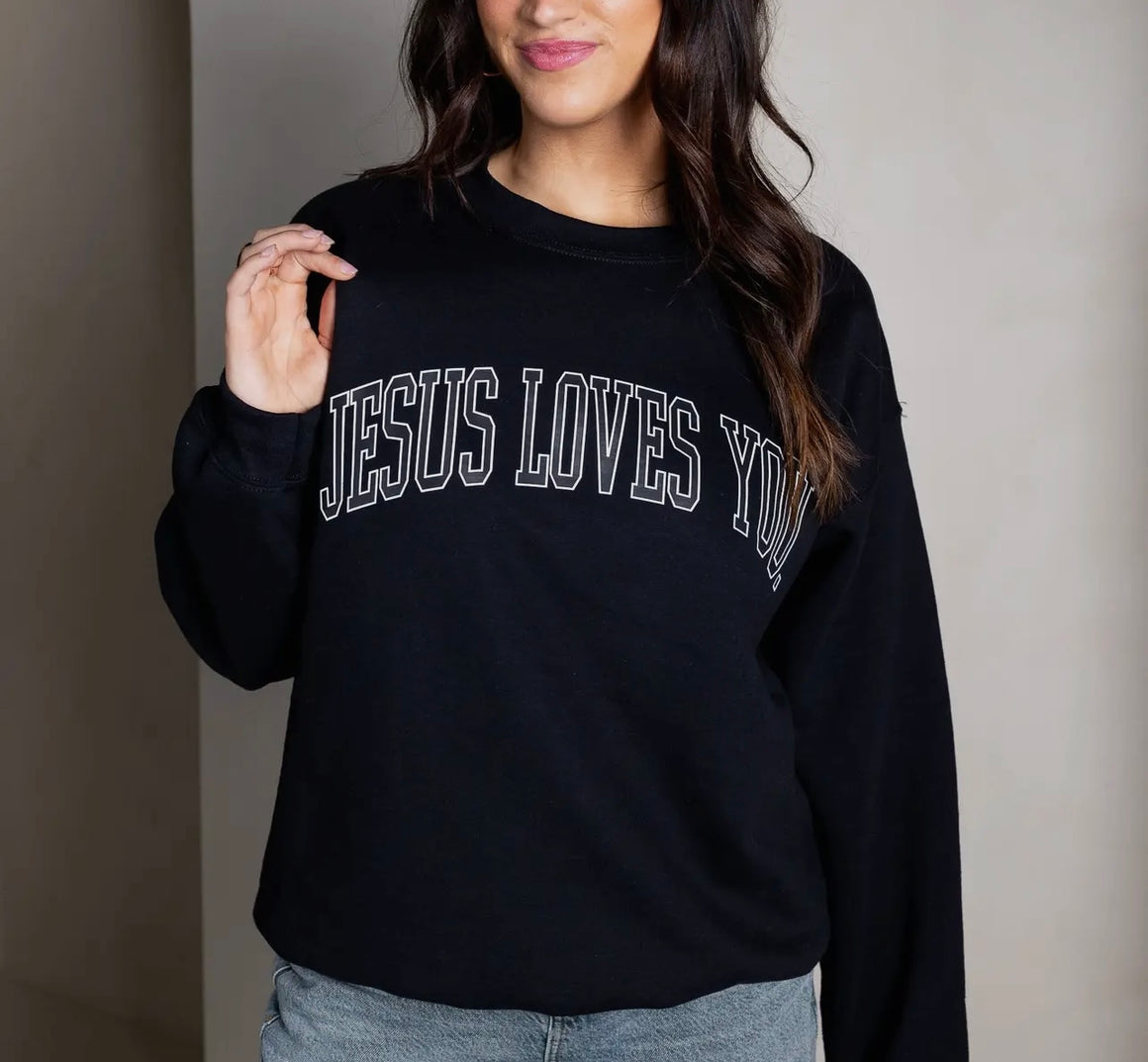 Jesus Loves You Black Graphic Sweatshirt