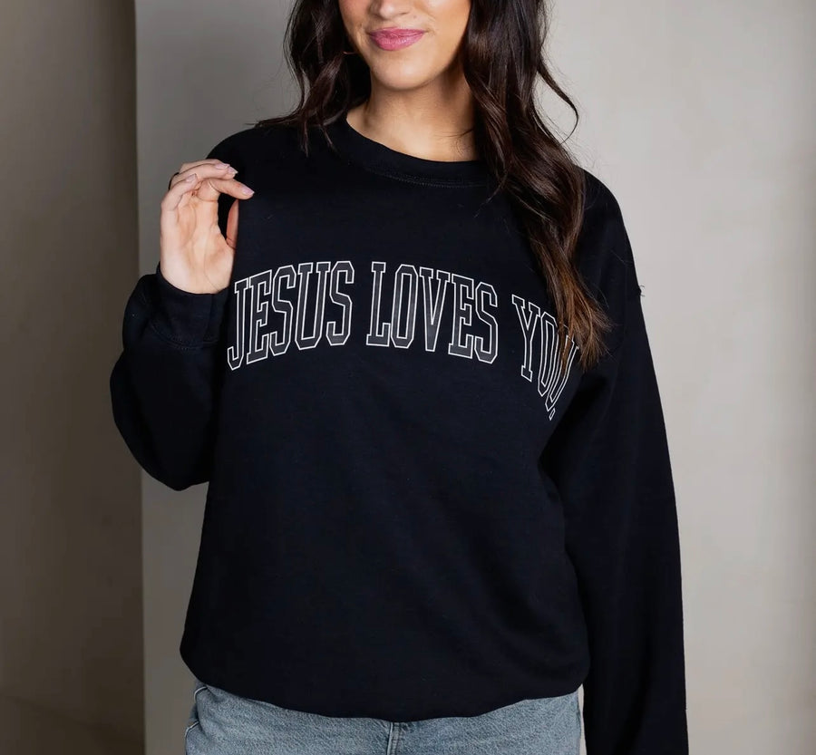 Jesus Loves You Black Graphic Sweatshirt