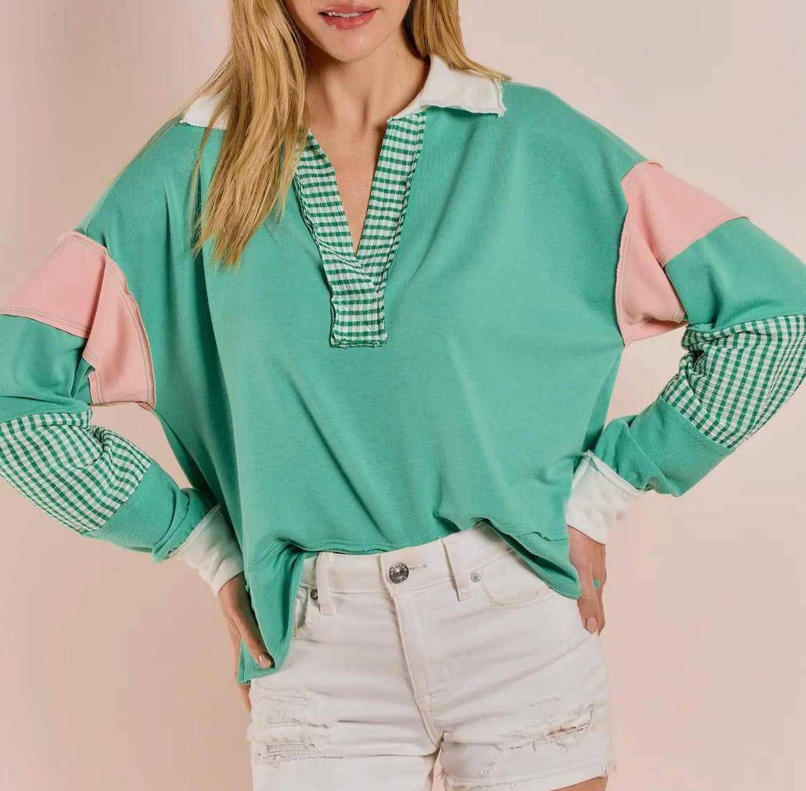 Grace Upon Grace Colorblock Collared Top (Extended Size)