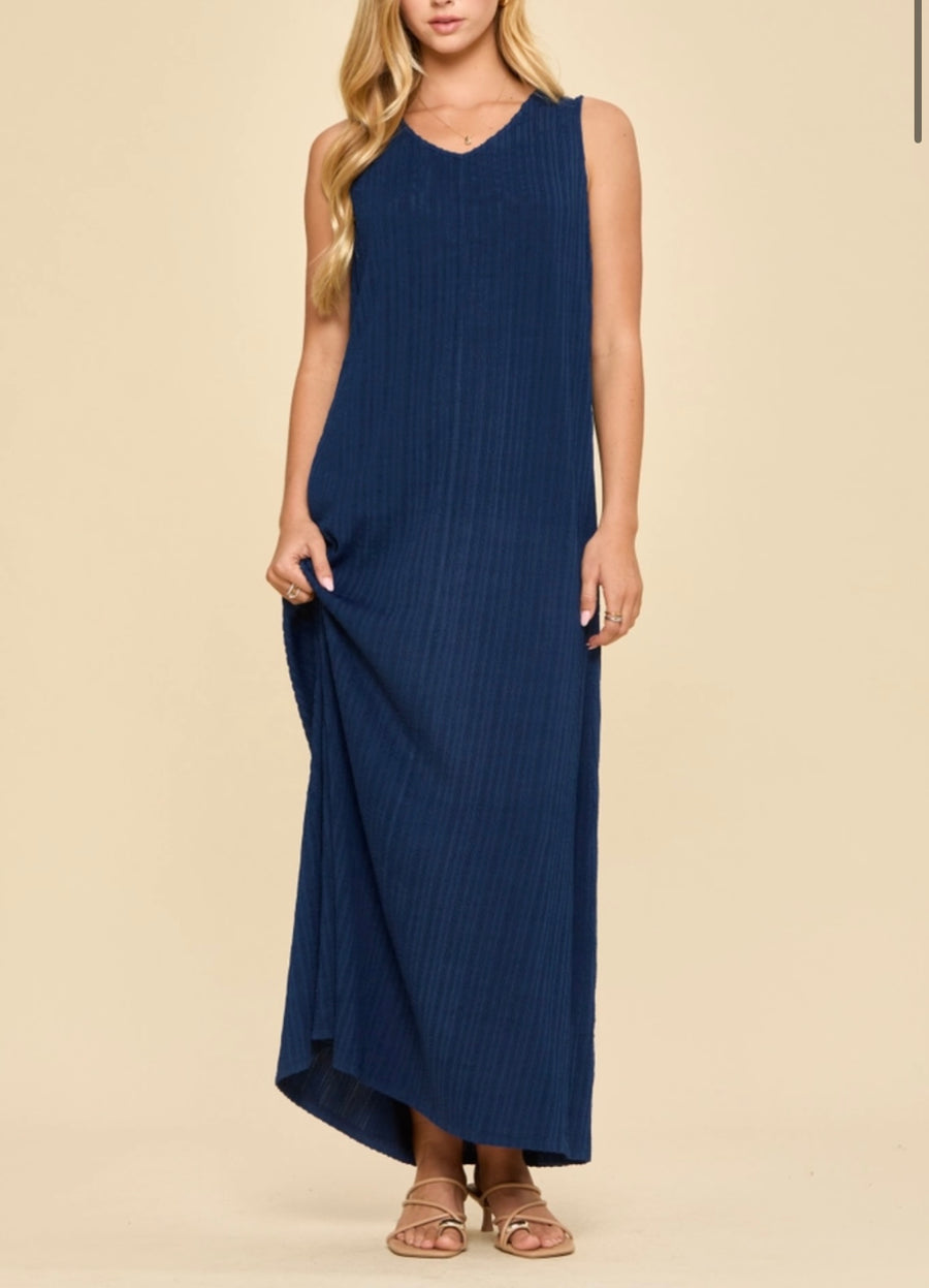 Be Just Fine Navy Textured Vneck Dress