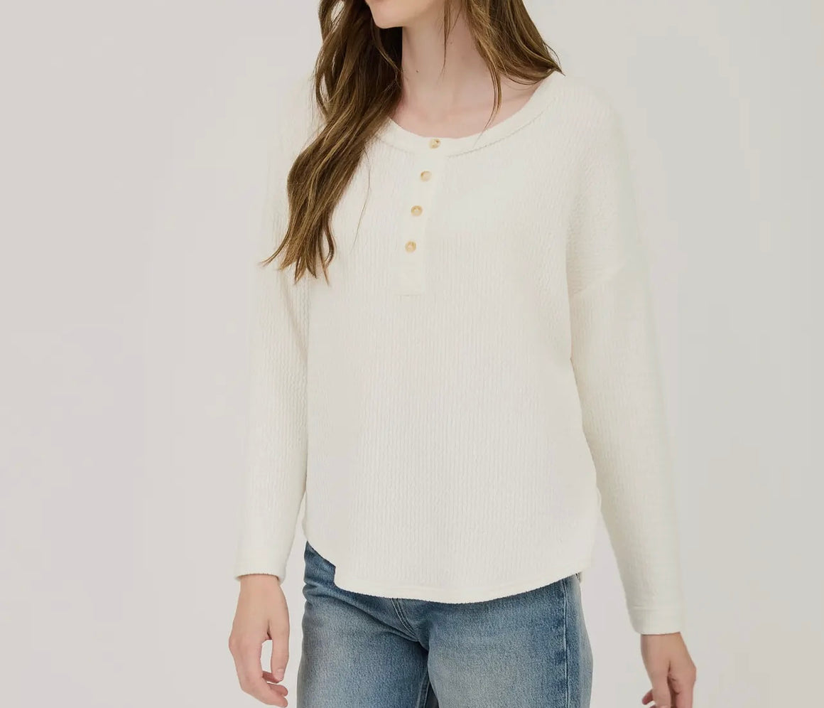 PBF Waffle Knit Cream Top