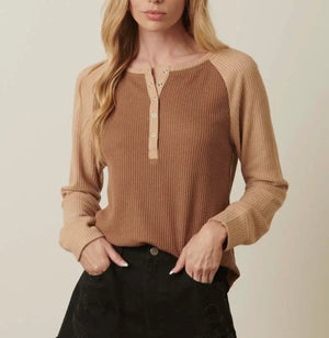 Autumn Air Waffle Henley Top