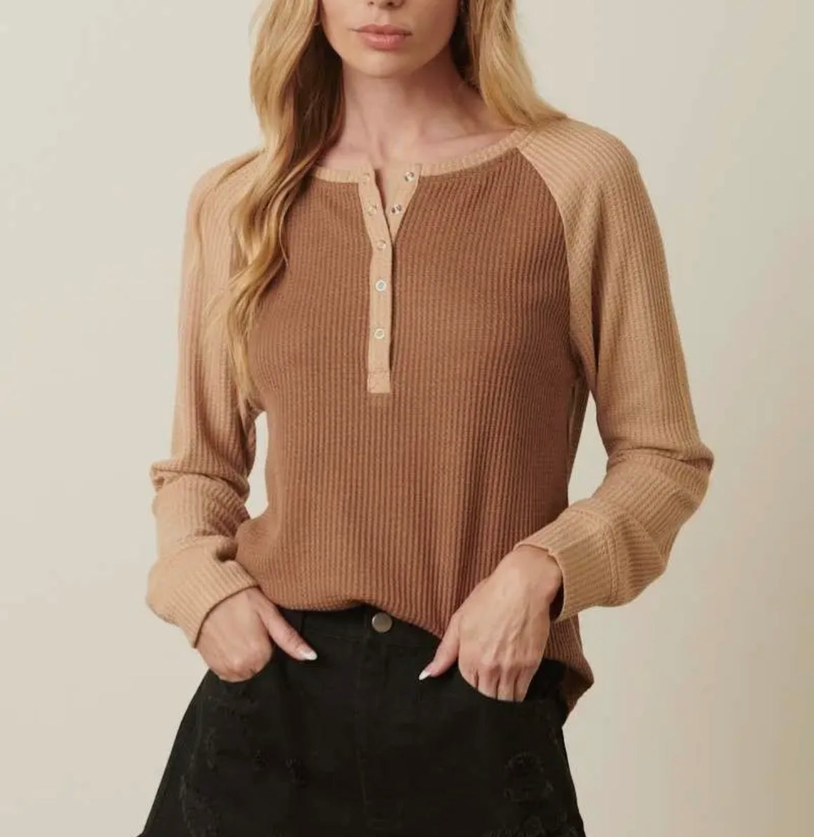 Autumn Air Waffle Henley Top