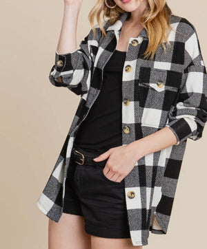 Black & White Plaid Button Down Shirt (Standard & Extended)