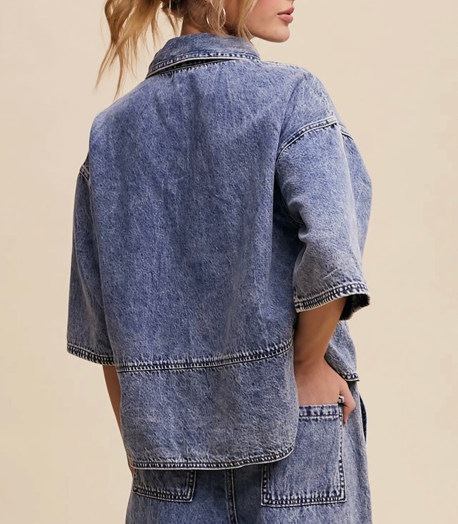 Lillian Denim Collared Top