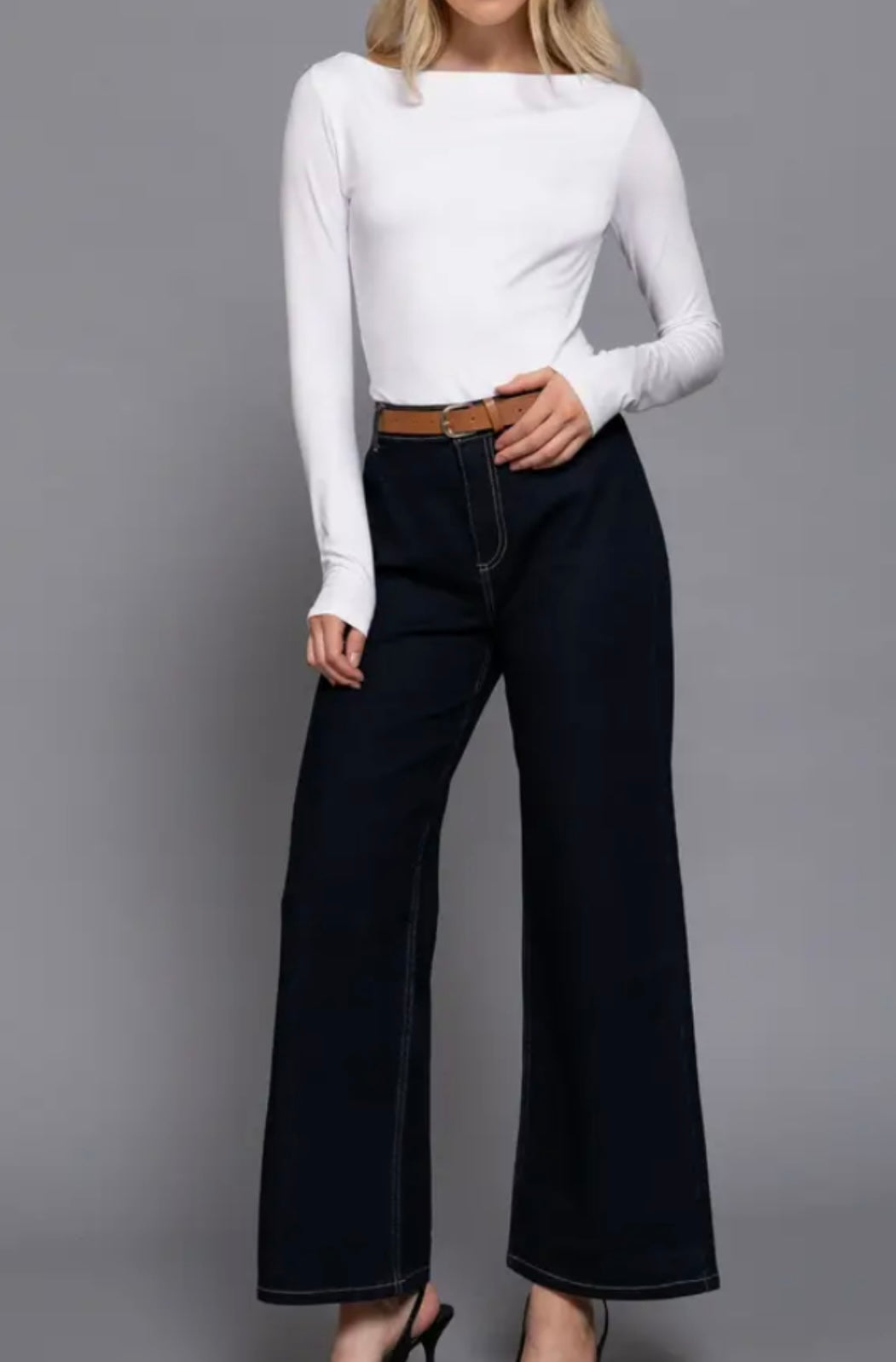 Put Together Stretch Wide Leg Belted Lightweight Denim Trouser