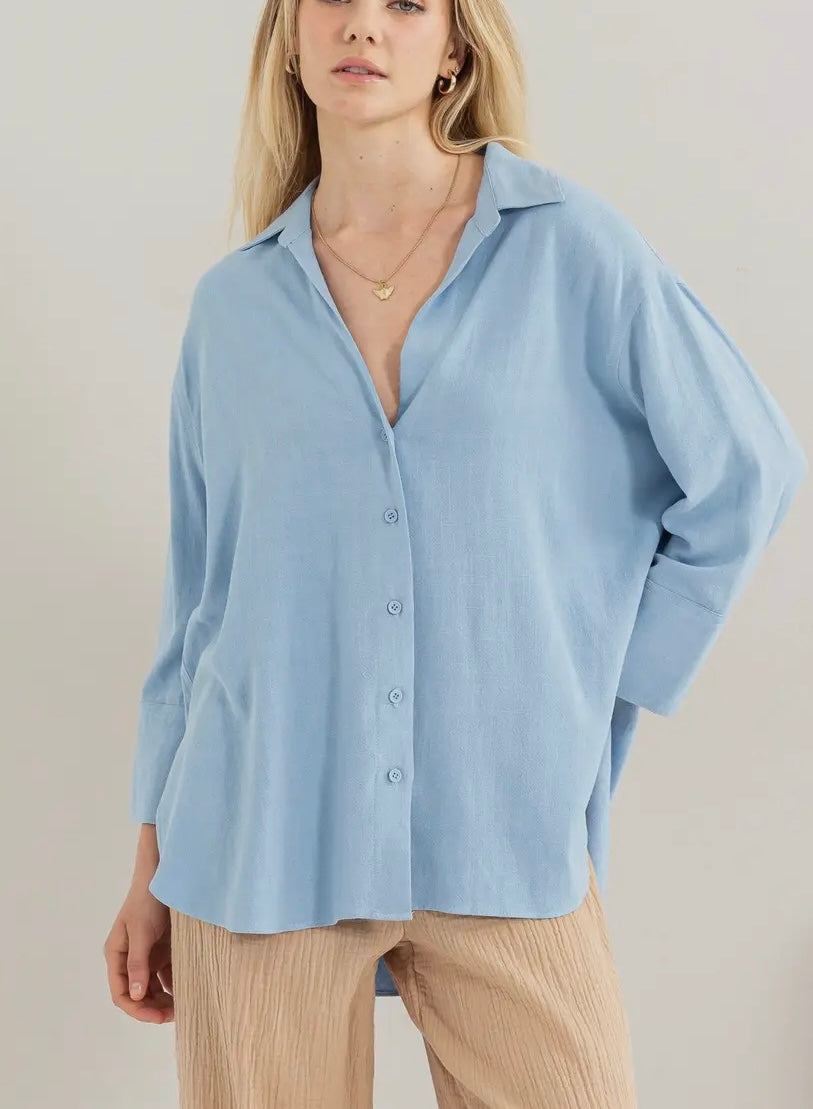 Flynn Linen Inspired Blue Top