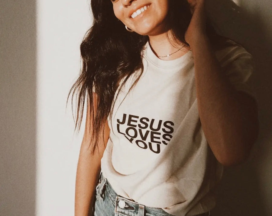 Jesus Loves You Tan Graphic Tshirt