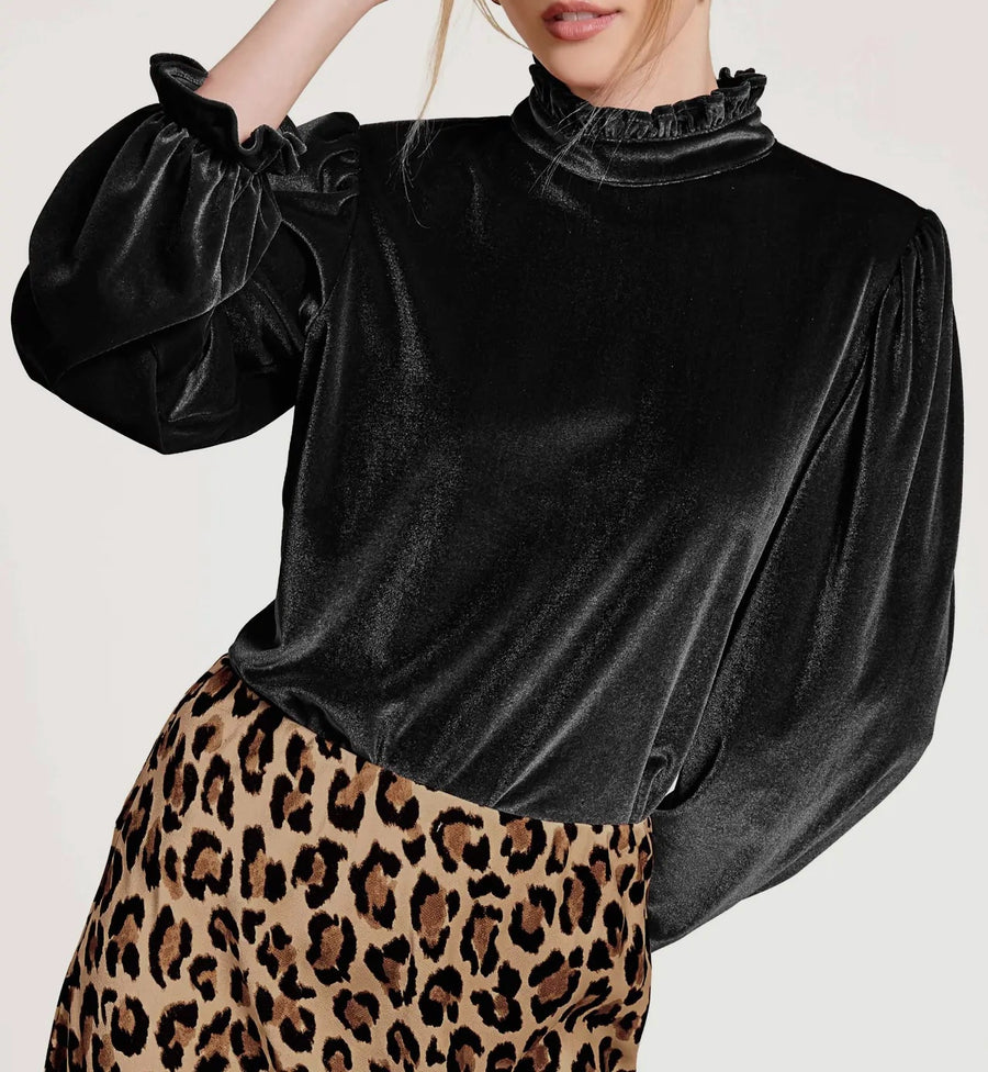 Cheers Black Velvet Blouse Top