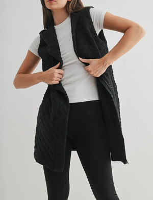 Katie Quilted Black Longline Vest