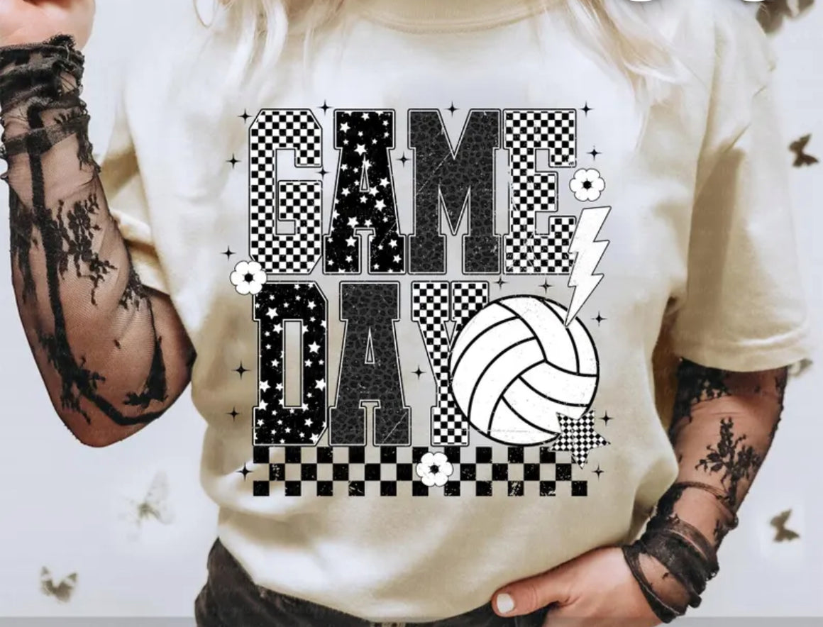 Game Day Checkered Volleyball Tshirt or Crewneck