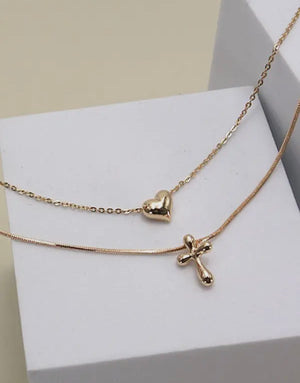 Dempsey Heart & Cross Gold Necklace