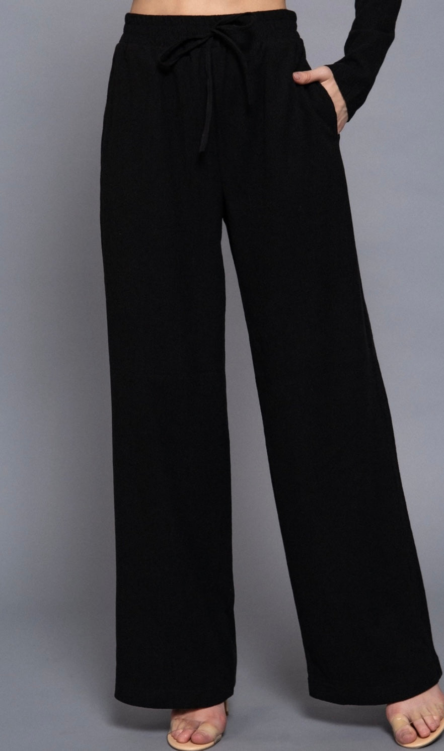 Two Tone Textured Knit Black Pant
