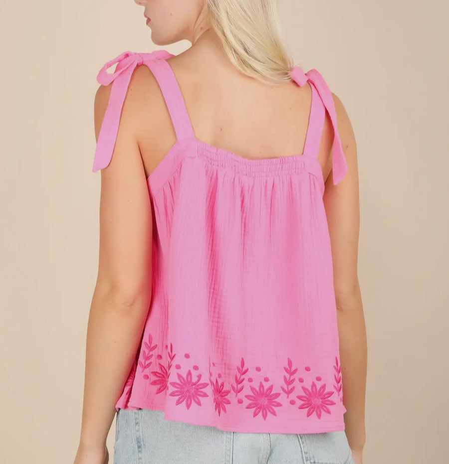 Faith Embroidered Pink Tie Top