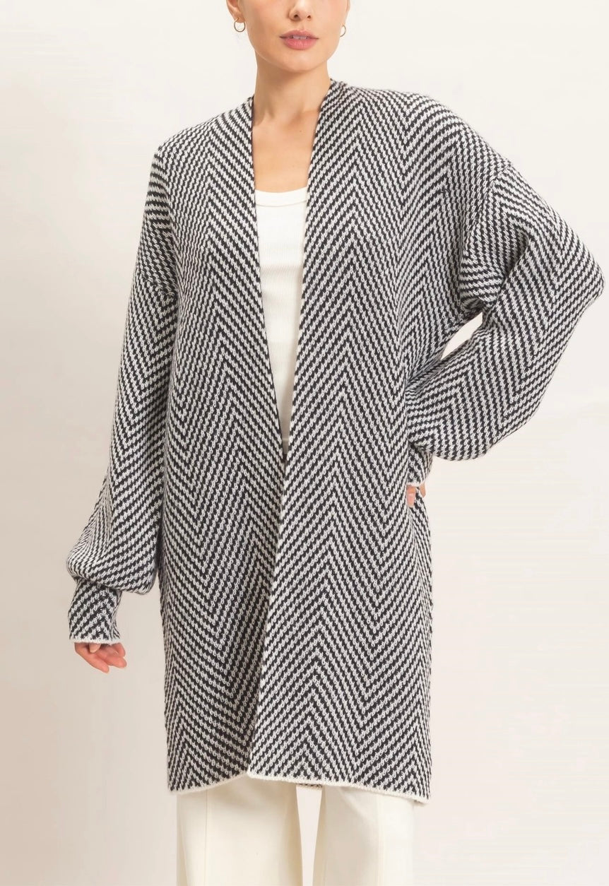 Coco Herringbone Open Front Black Cardigan