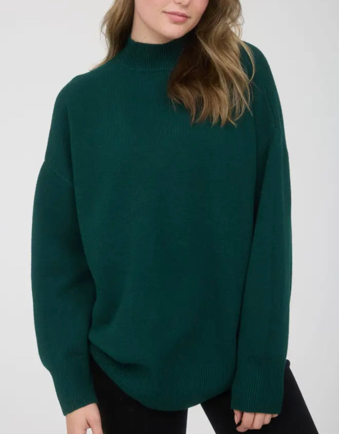 PBF Front Seam Mock Neck Hunter Green Sweater