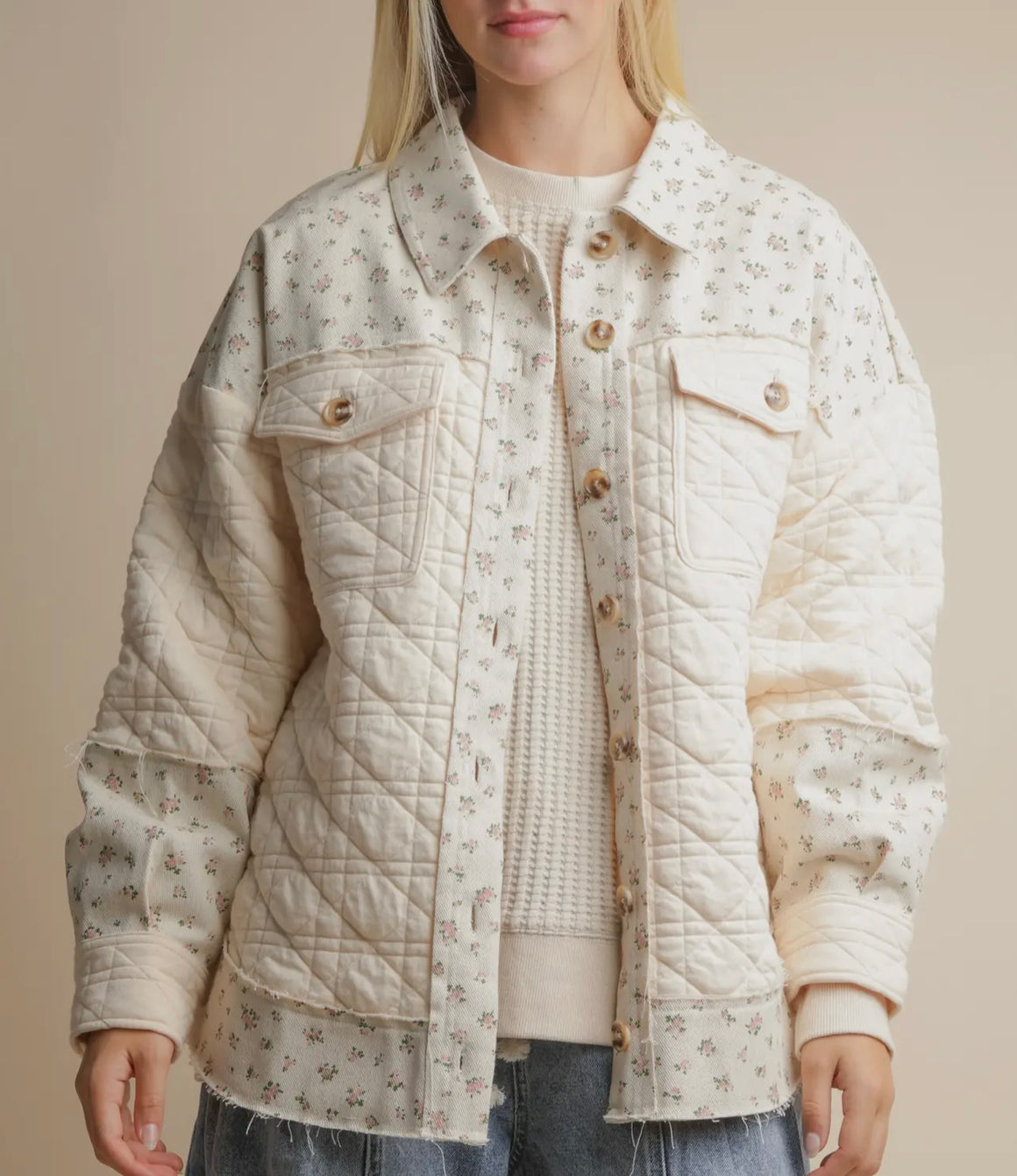 Sweet Floral Printed Contrast Jacket